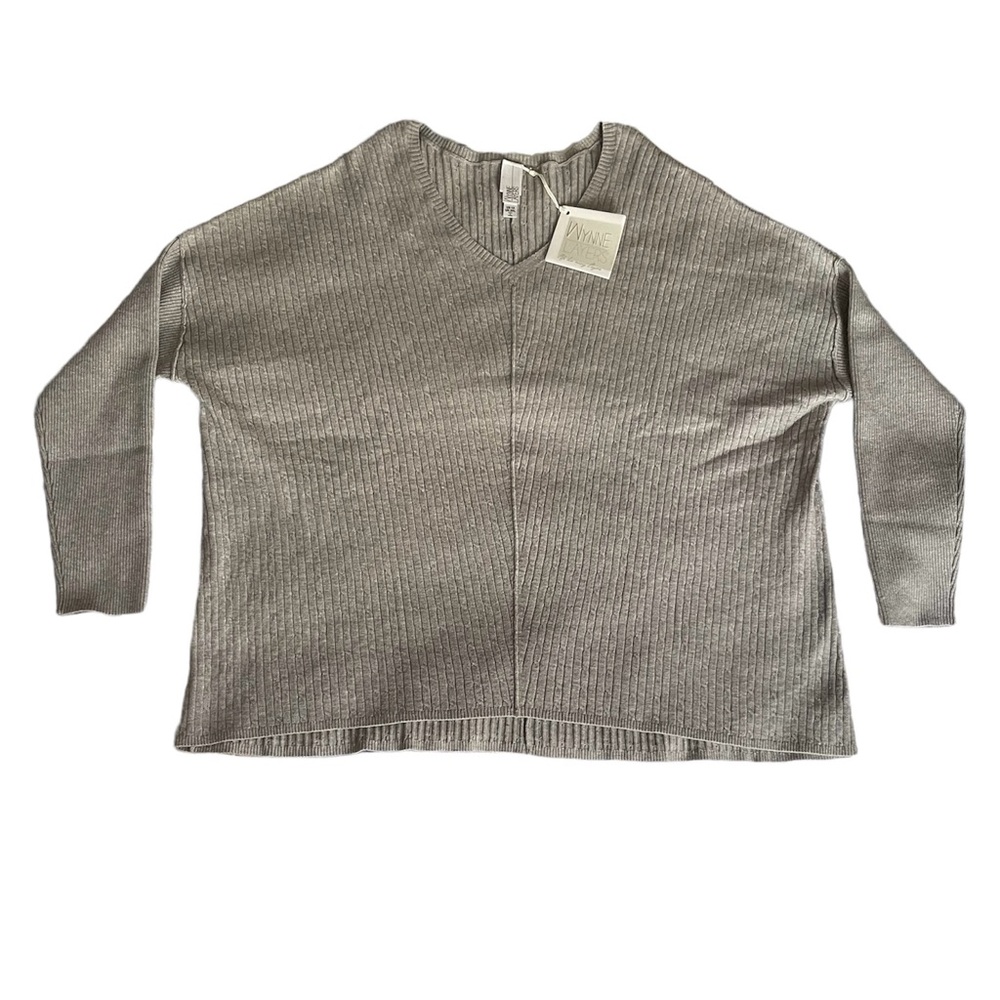 Wynne Layers Women’s V-Neck Pullover Lightweight Sweater Cable-knit Ribbed 1X